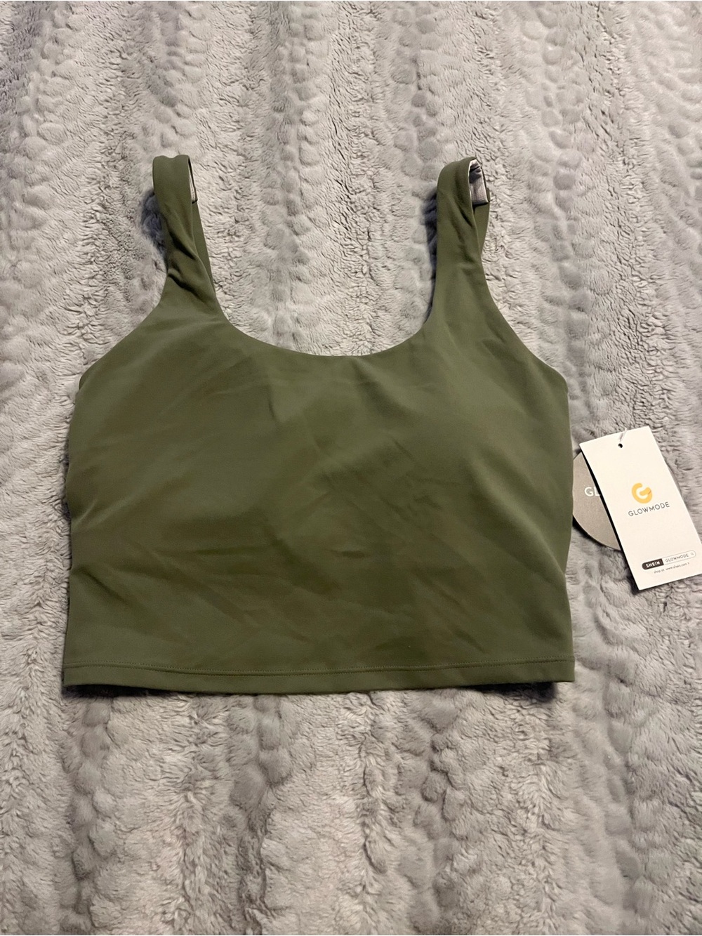 Olive Green Scoop Neck Athletic Crop Tank Top